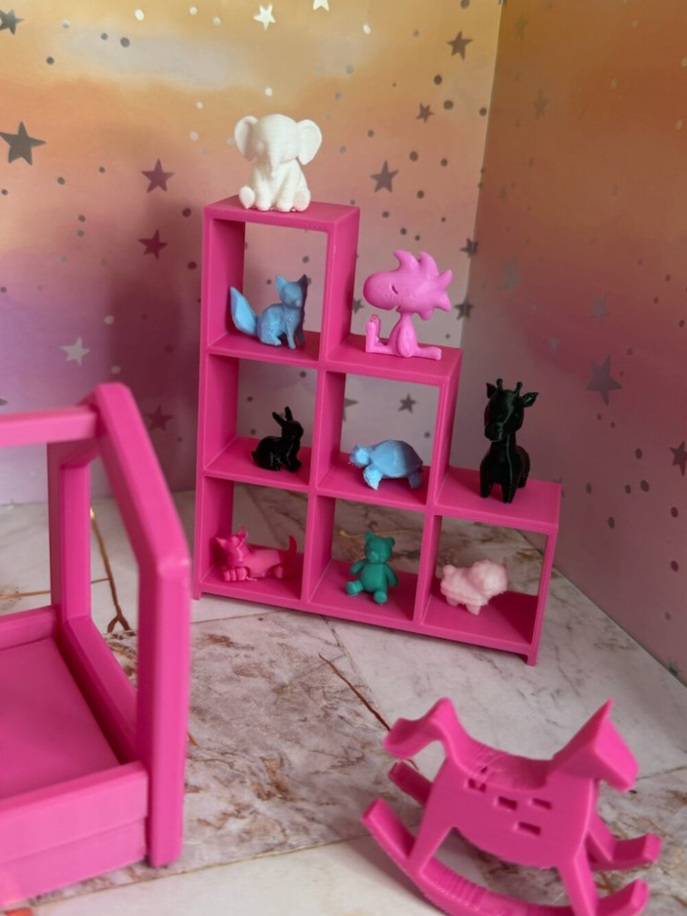 Cubes Display Shelf for Baby Doll | 3D Printed Dollhouse Shelf